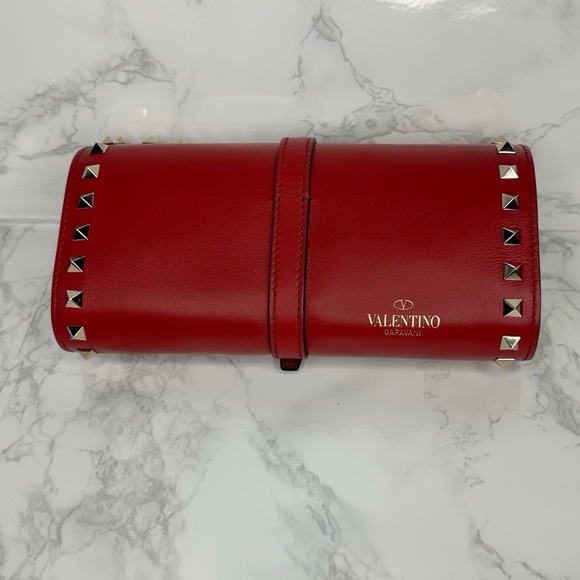 Valentino Garavani Red travel Jewelry Clutch with Silver Studs - Picture 2 of 16